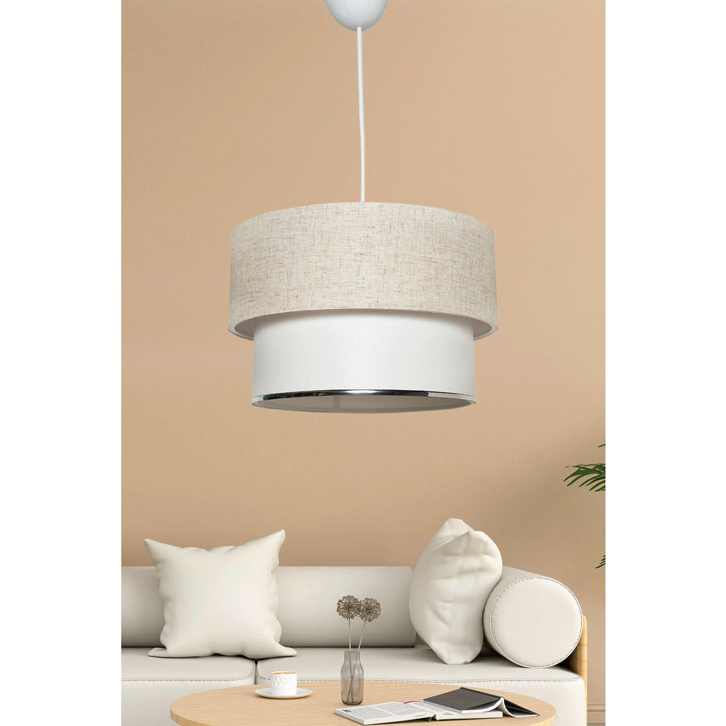 Thumbnail - Opviq Pendelleuchte weiß creme Stoff B/H/T/L/D: ca. 30x65x30x30x30 cm E27 1 Brennstellen