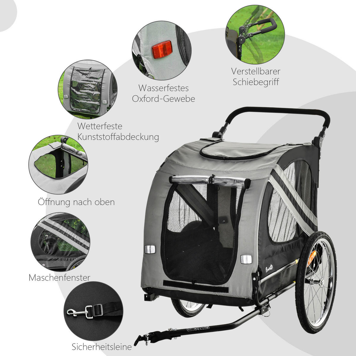PawHut Hunde-Zubehör grau Edelstahl B/H/L: ca. 72,5x140x108 cm Hundwagen - grau (108,00/72,50/140,00cm) - PawHut