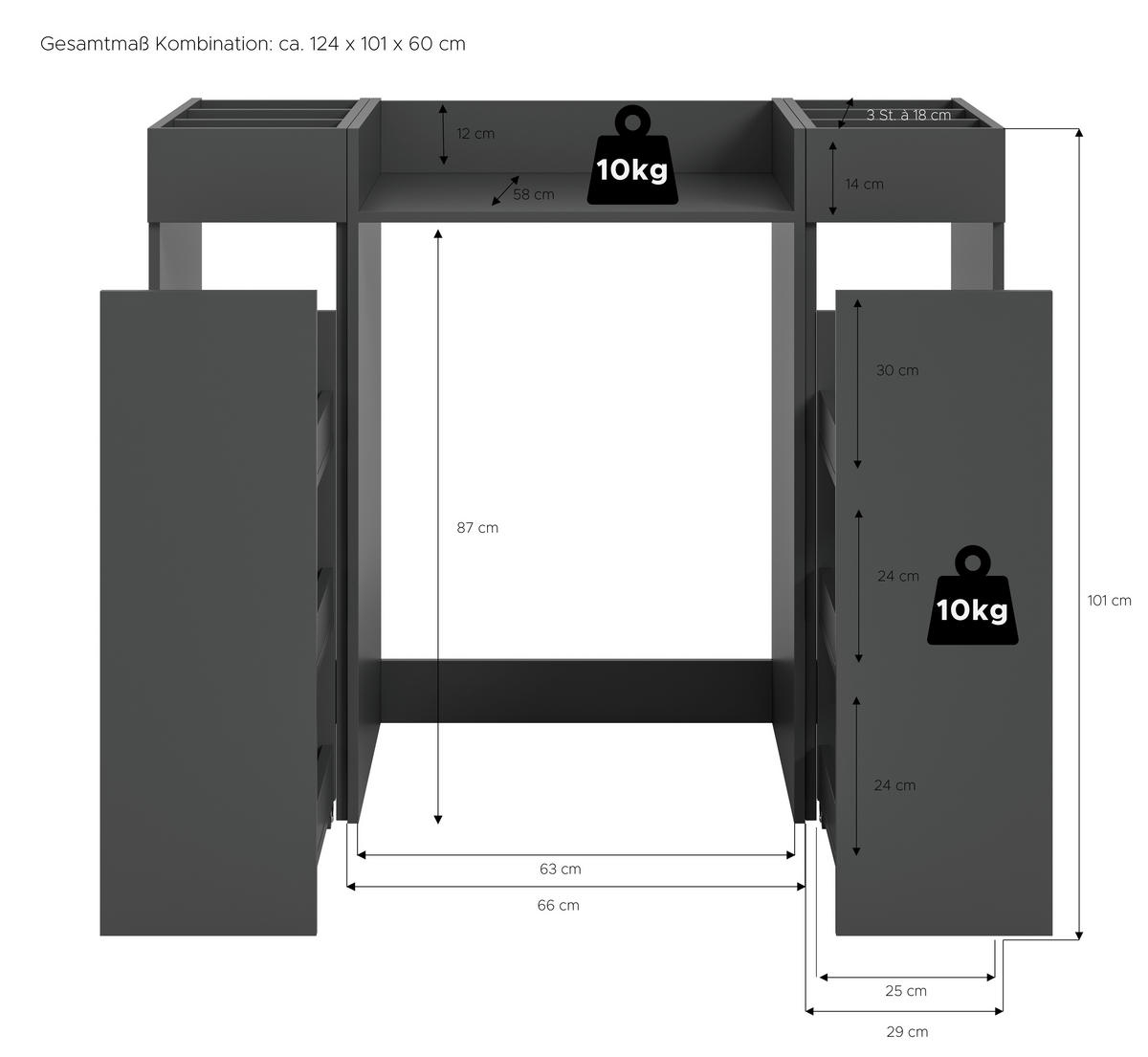 Waschmaschinenumbauschrank Free anthrazit B/H/T: ca. 124x101x60 cm Free - anthrazit (124,00/101,00/60,00cm) - xonox.home