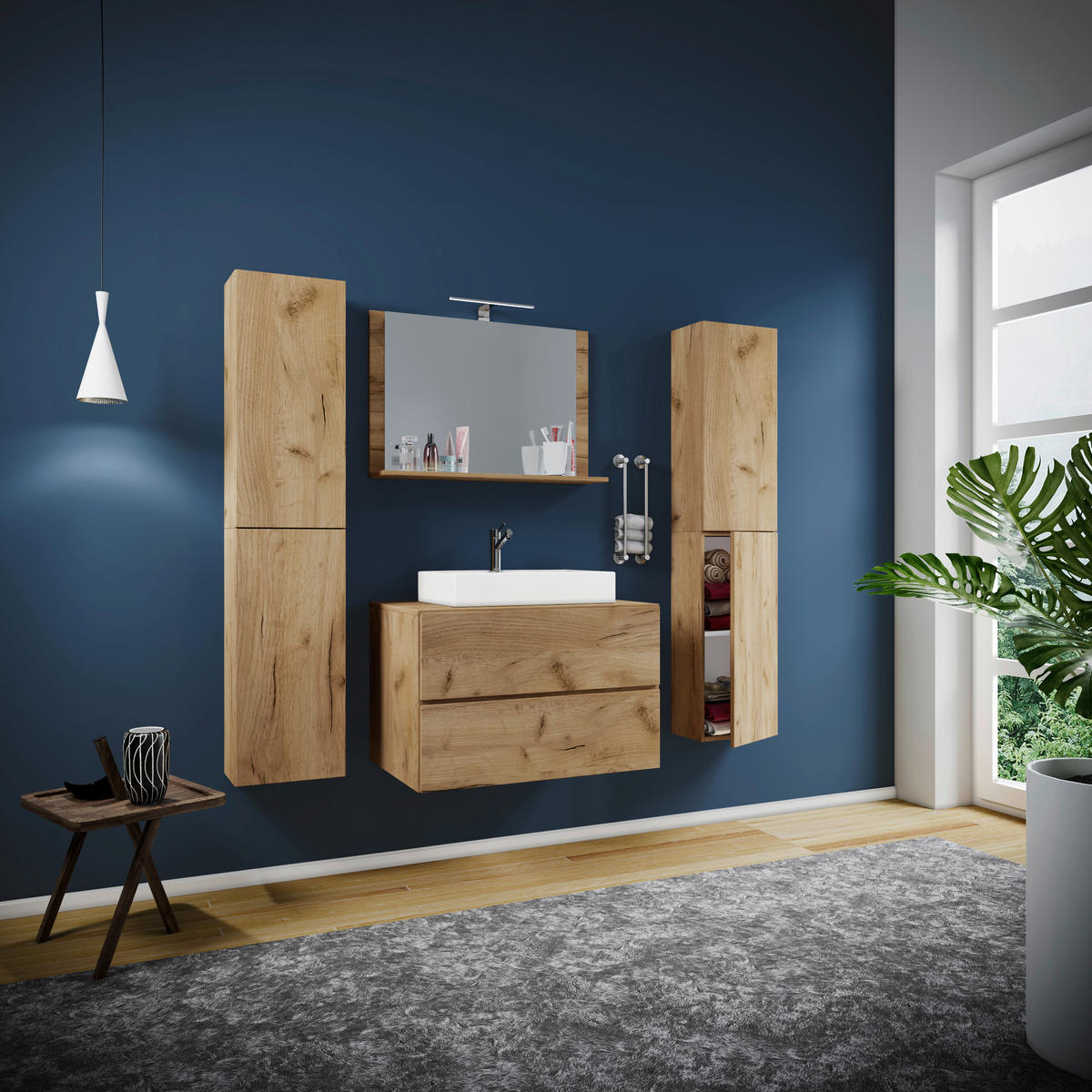 Waschplatz 5tlg-Lendas weiß Eiche Honig Nachbildung B/H/T: ca. 80x52x52 cm 5tlg-Lendas - Eiche/weiß (80,00/52,00/52,00cm) - VCM Möbel