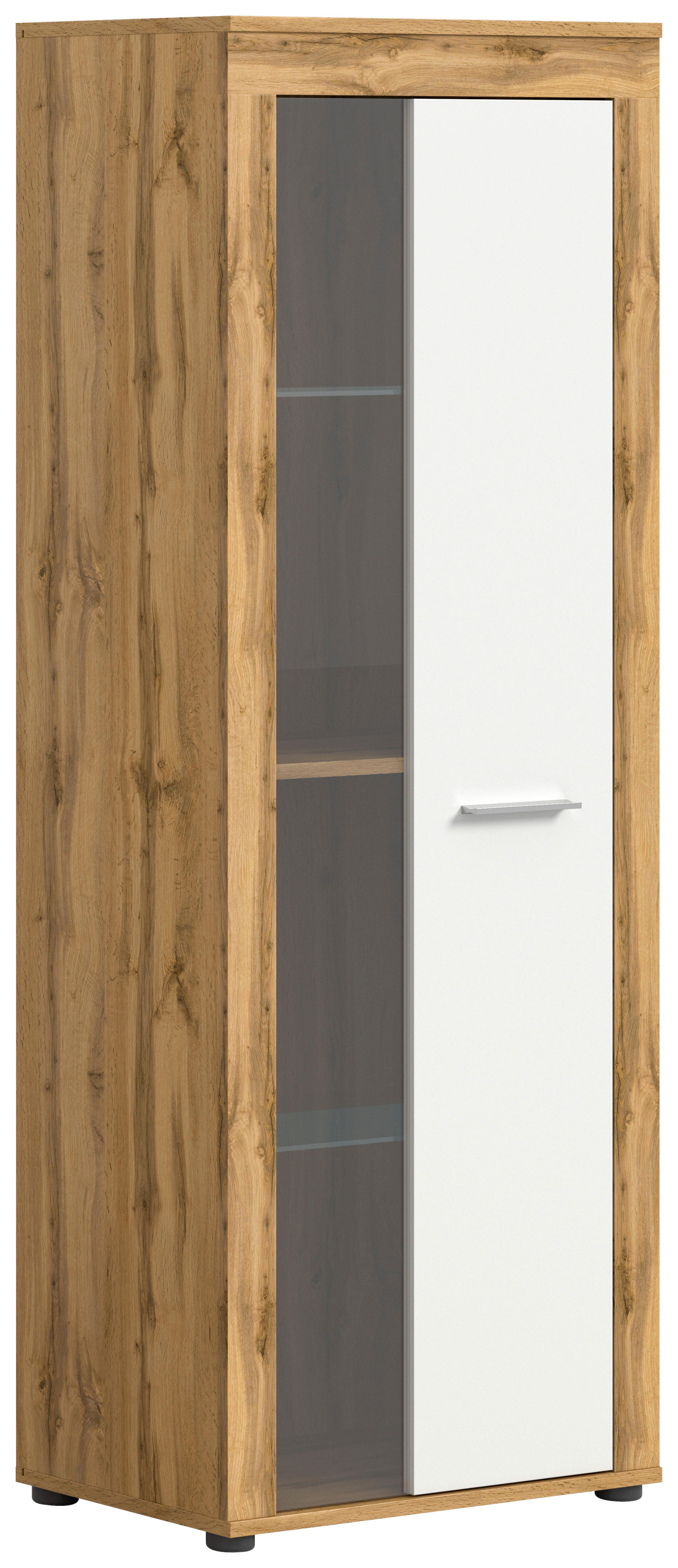 Vitrine Jam Eiche Wotan Nachbildung weiß B/H/T: ca. 60x159x35 cm Jam - Eiche/weiß (60,00/159,00/35,00cm) - xonox.home