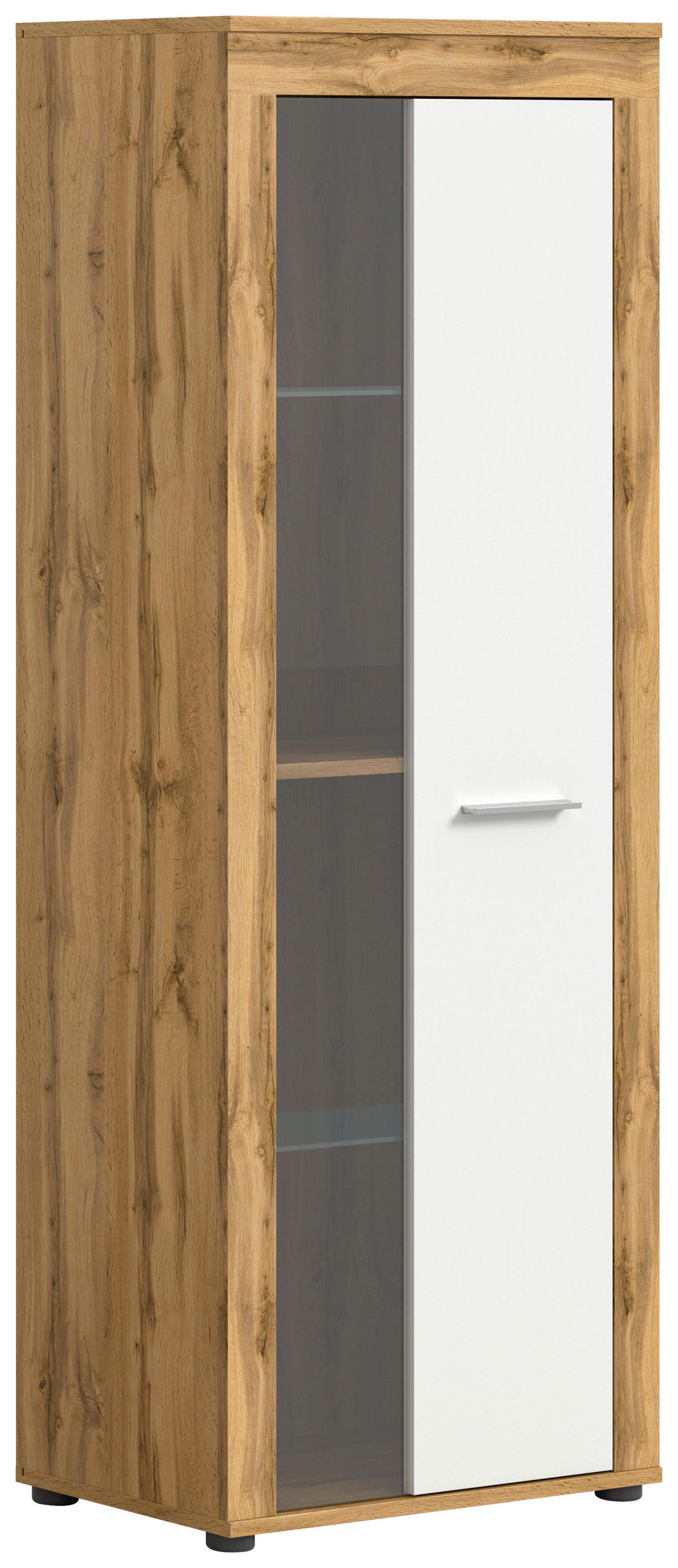 Vitrine Jam Eiche Wotan Nachbildung weiß B/H/T: ca. 60x159x35 cm Jam - Eiche/weiß (60,00/159,00/35,00cm) - xonox.home
