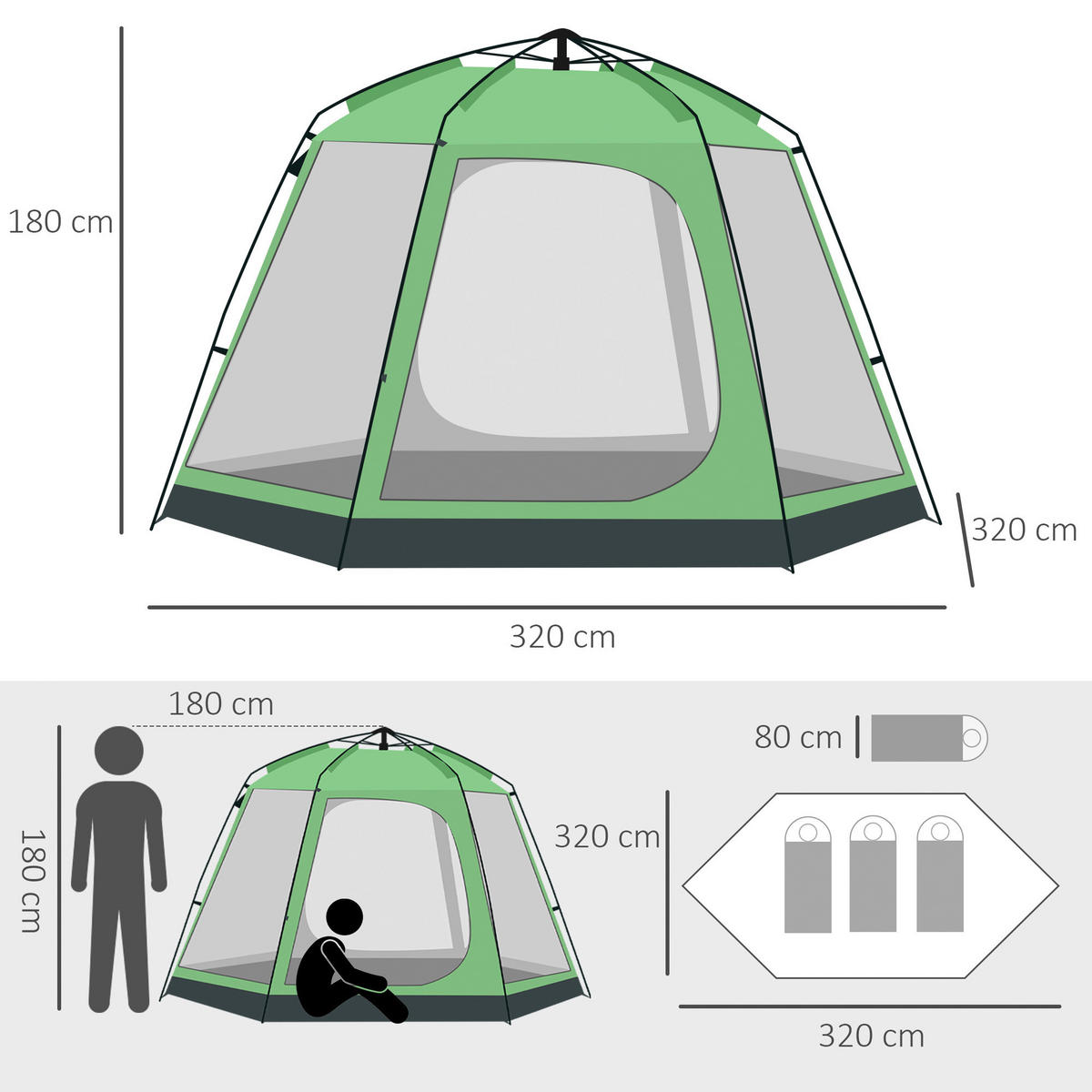 Outsunny Campingzelt B/H/L: ca. 320x180x320 cm Campingzelt - grün (320,00/320,00/180,00cm) - Outsunny