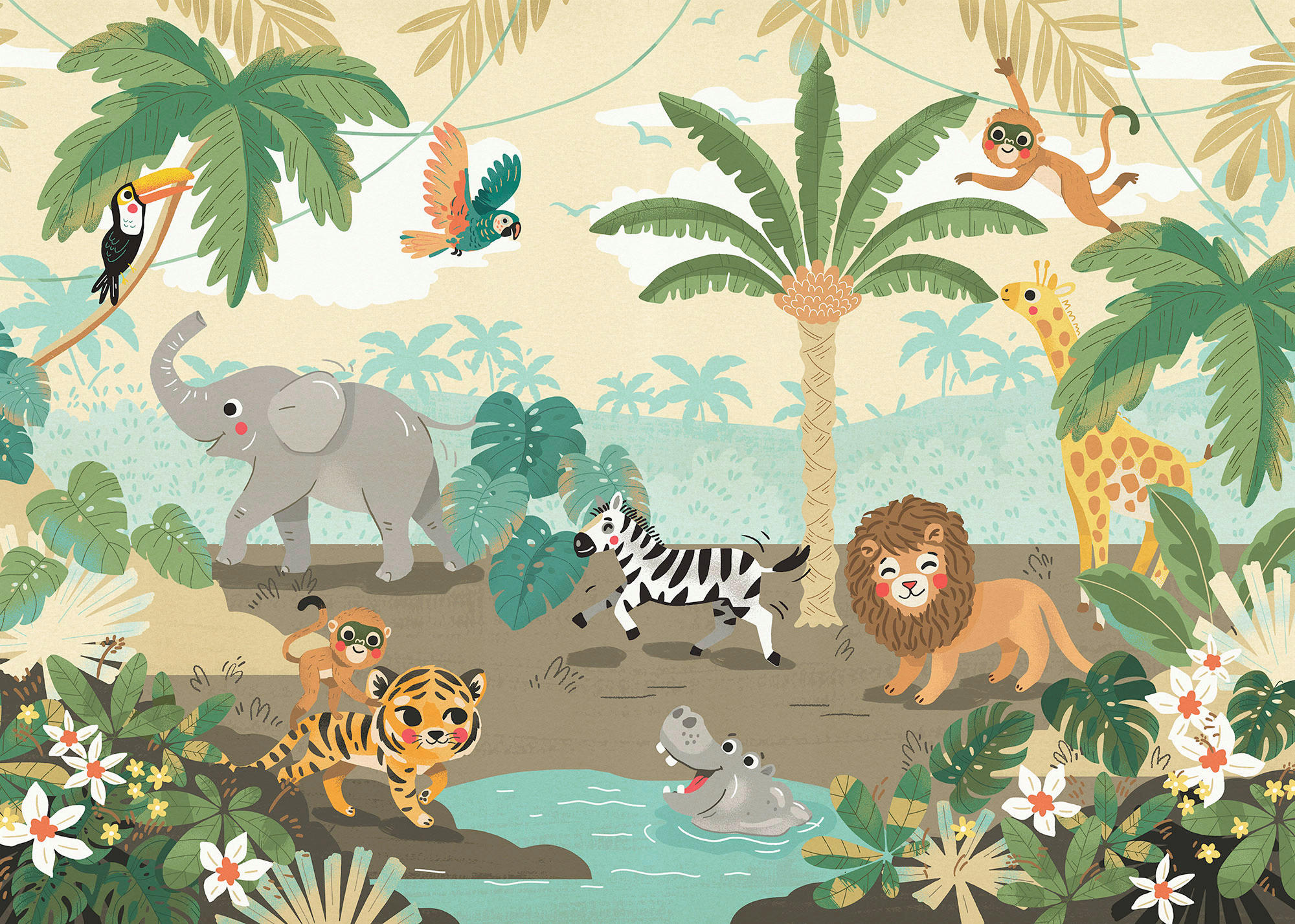 Komar Fototapete Baby Safari B/L: ca. 350x250 cm Baby Safari - (350,00/250,00cm) - Komar