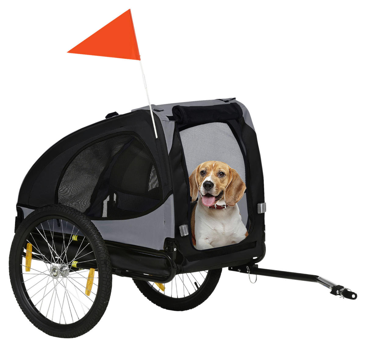 PawHut Hunde-Zubehör schwarz Edelstahl B/H/L: ca. 71x140x83 cm Hundeanhänger - schwarz (83,00/71,00/140,00cm) - PawHut