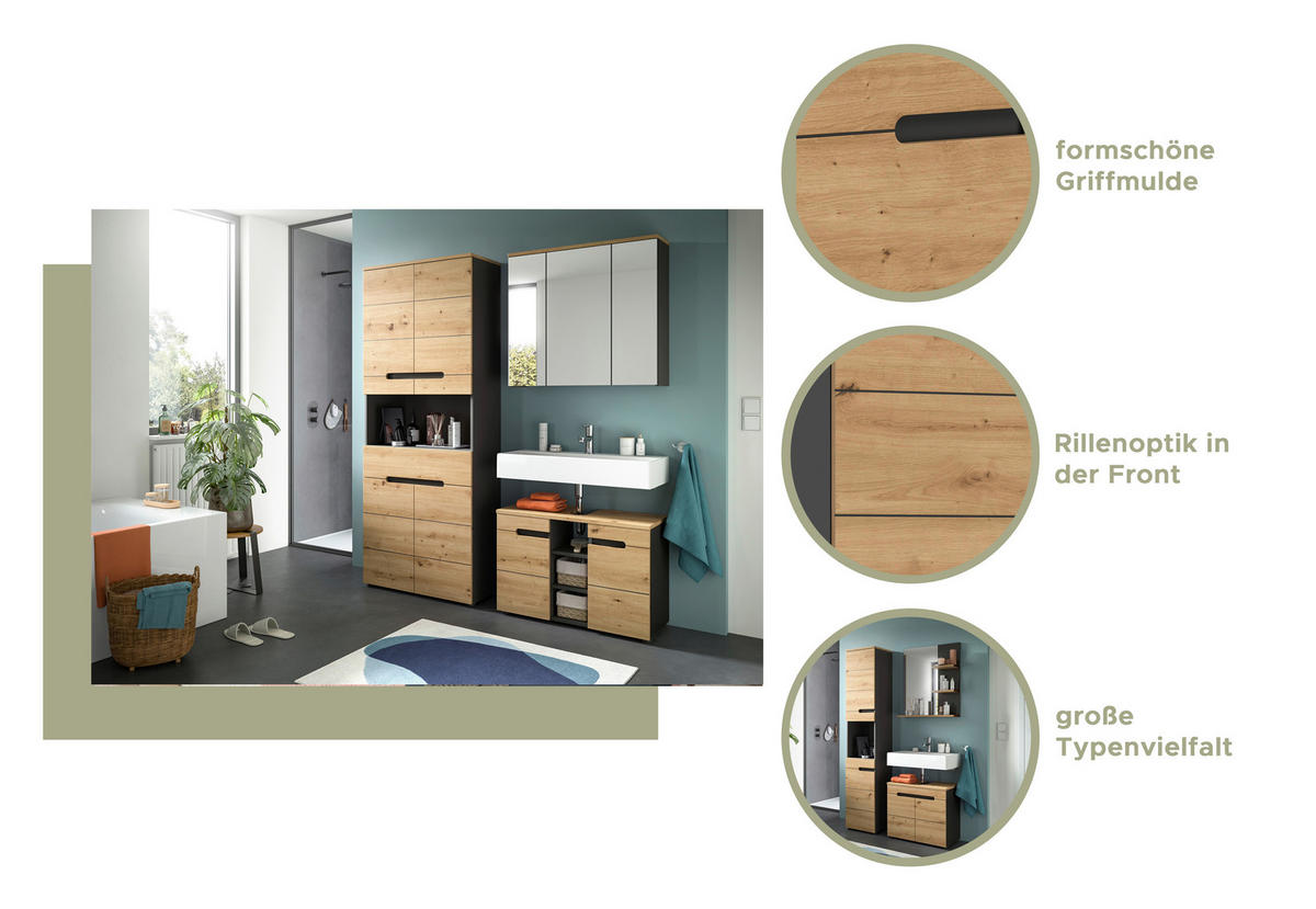 Hochschrank Canu Basalt Eiche Artisan Nachbildung B/H/T: ca. 38x193x34 cm Canu - Eiche/Basalt (38,00/193,00/34,00cm) - xonox.home