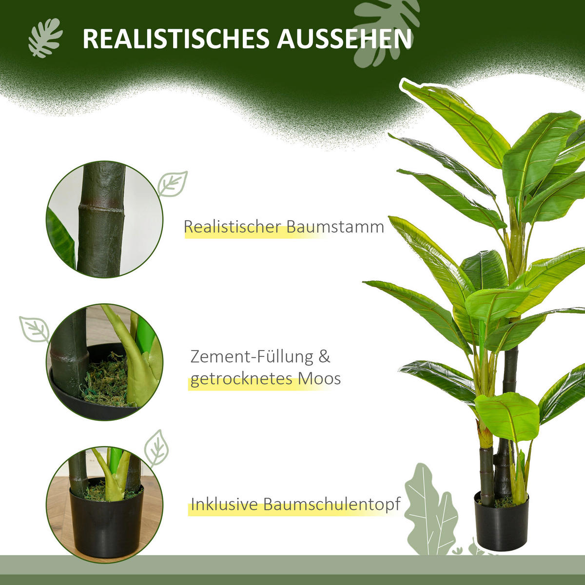 HOMCOM Kunstpflanze grün Kunststoff B/H/L: ca. 17x17x150 cm künstliche_Pflanze - grün (150,00/17,00/17,00cm) - HOMCOM