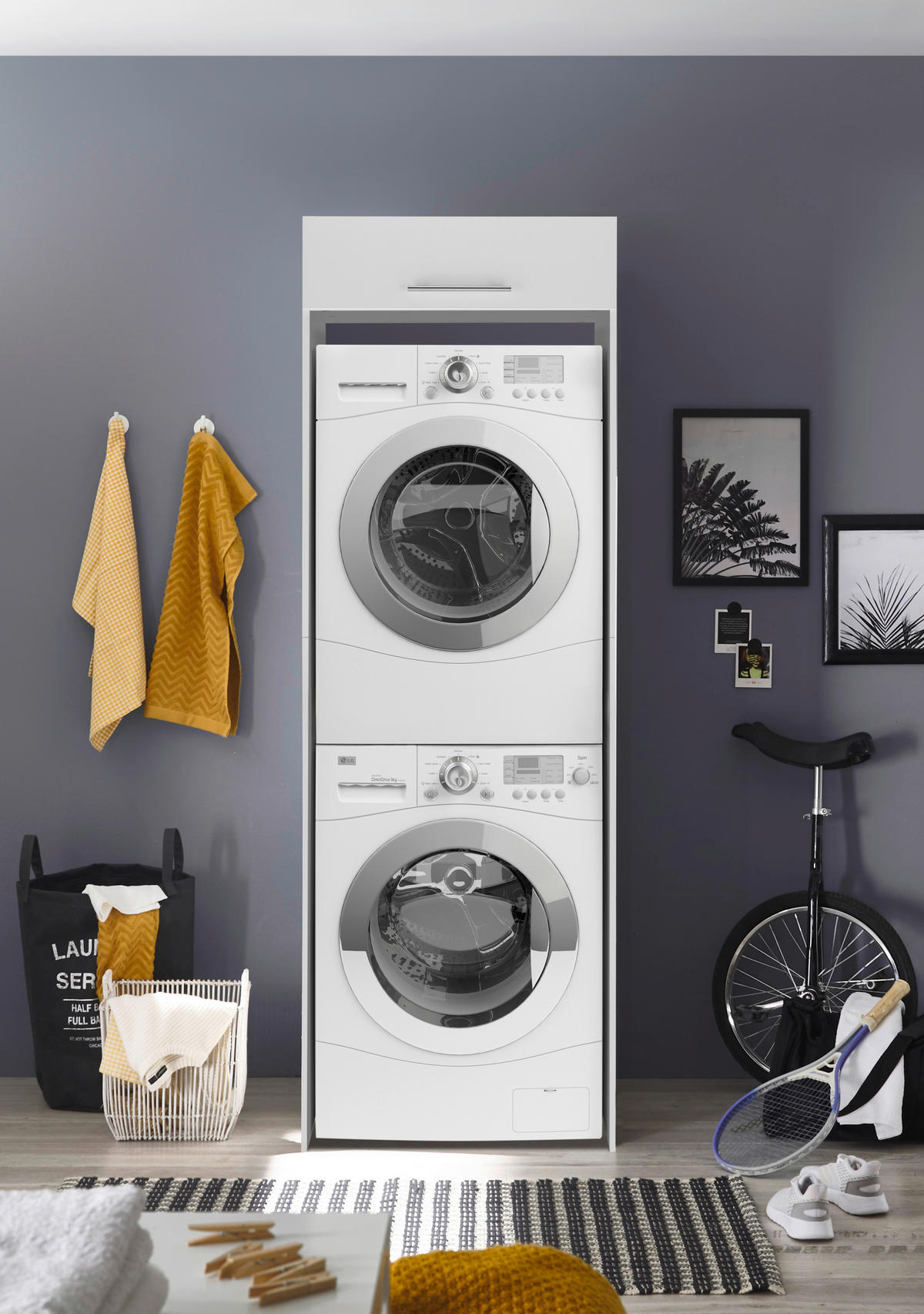 Respekta Waschmaschinenumbauschrank Clara weiß matt B/H/T: ca. 67,4x200x67,6 cm Clara - weiß (67,40/200,00/67,60cm) - Respekta