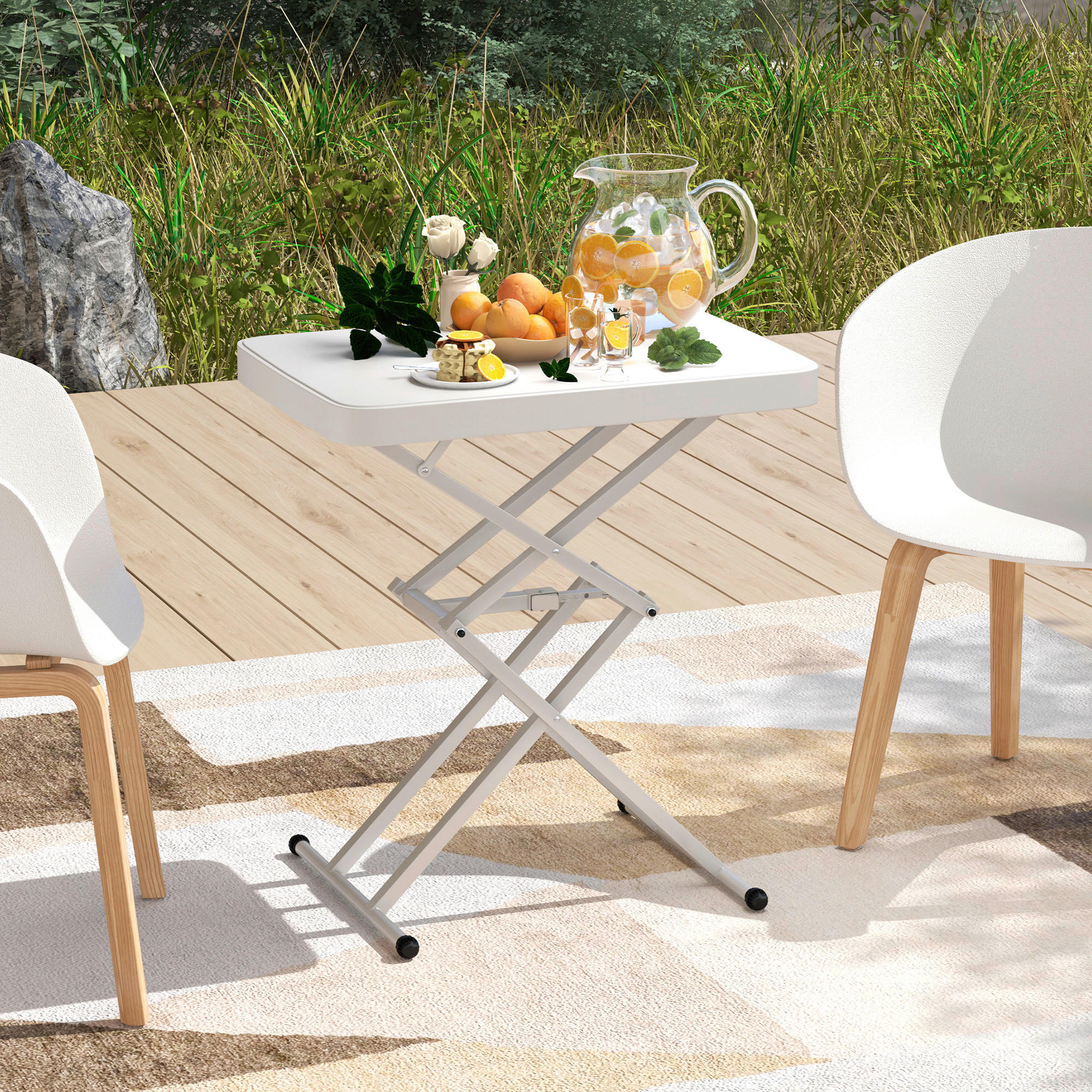 Outsunny Couchtisch weiß Metall B/H/L: ca. 45x70x65 cm Couchtisch - weiß (65,00/45,00/70,00cm) - Outsunny