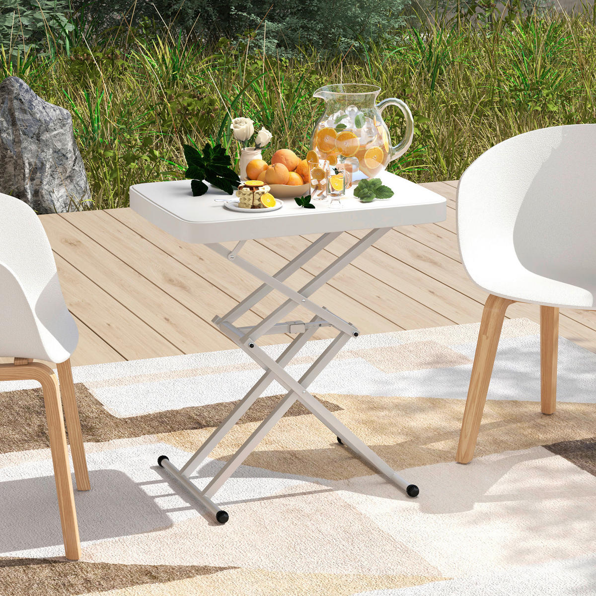 Outsunny Couchtisch weiß Metall B/H/L: ca. 45x70x65 cm Couchtisch - weiß (65,00/45,00/70,00cm) - Outsunny