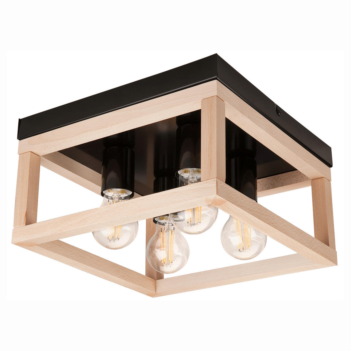 Lamkur Deckenleuchte VILLY 46013 natur schwarz Holz Stahl H/L: ca. 16,5x30 cm E27 4 Brennstellen Villy - natur/schwarz (30,00cm) - Lamkur