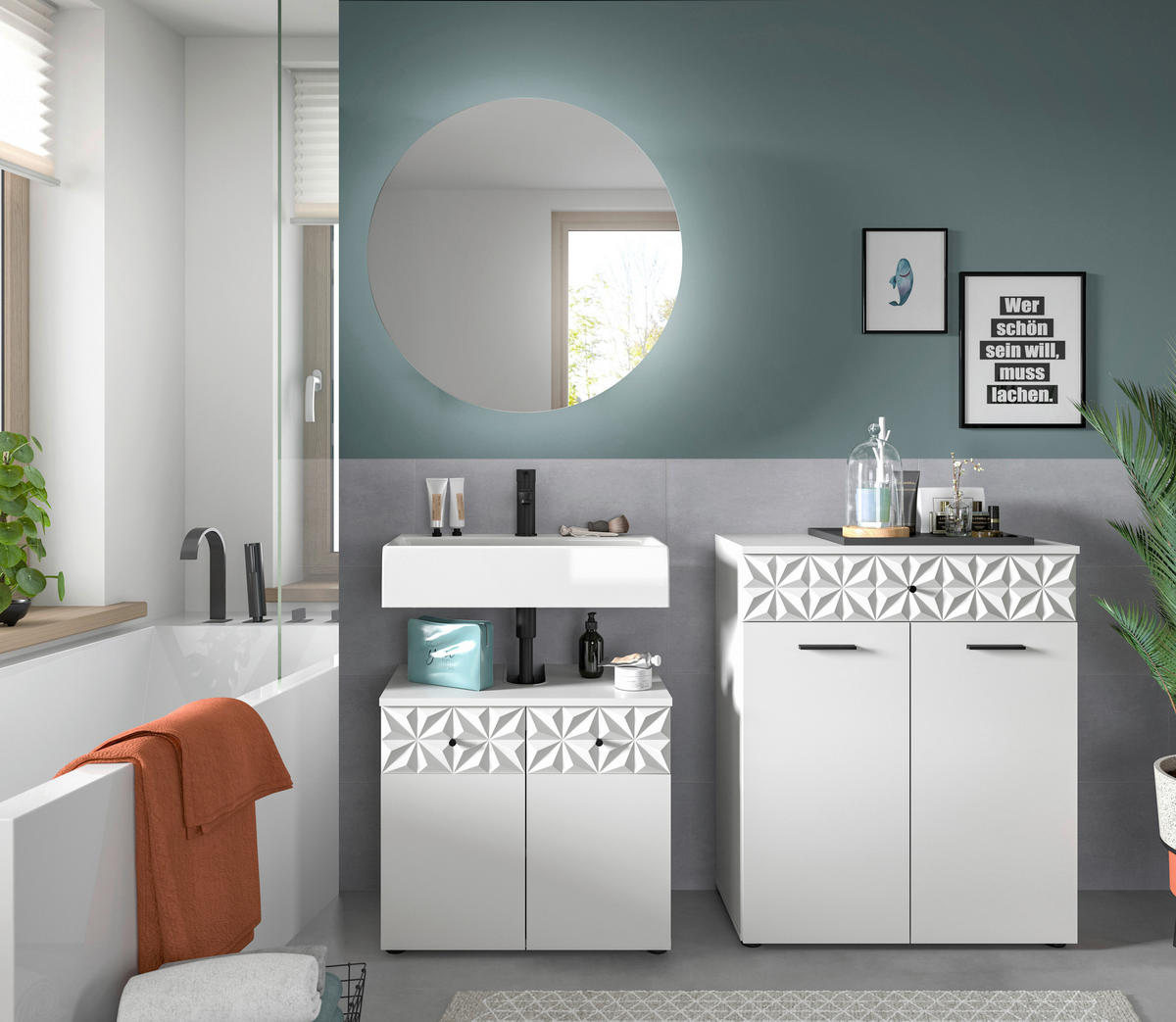 Badezimmer-Set Prisma weiß B/H/T: ca. 141x187x37 cm Prisma - weiß (141,00/187,00/37,00cm) - xonox.home