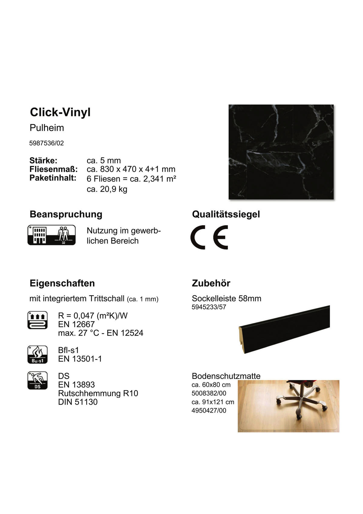 Check One Click-Vinylboden Pulheim ca. 2,341 m² im Paket  B/L: ca. 47x83 cm pro Paket Pulheim ca. 2,341 m² im Paket - (47,00/83,00cm) - Check One