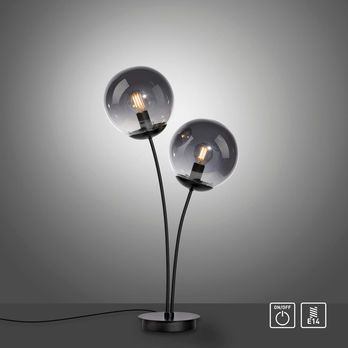 Just Light Tischleuchte BIG WIDOW 14605-18 schwarz Rauchglas Metall B/H: ca. 33,5x60 cm E14 2 Brennstellen BIG WIDOW - schwarz (33,50/60,00cm) - Just Light