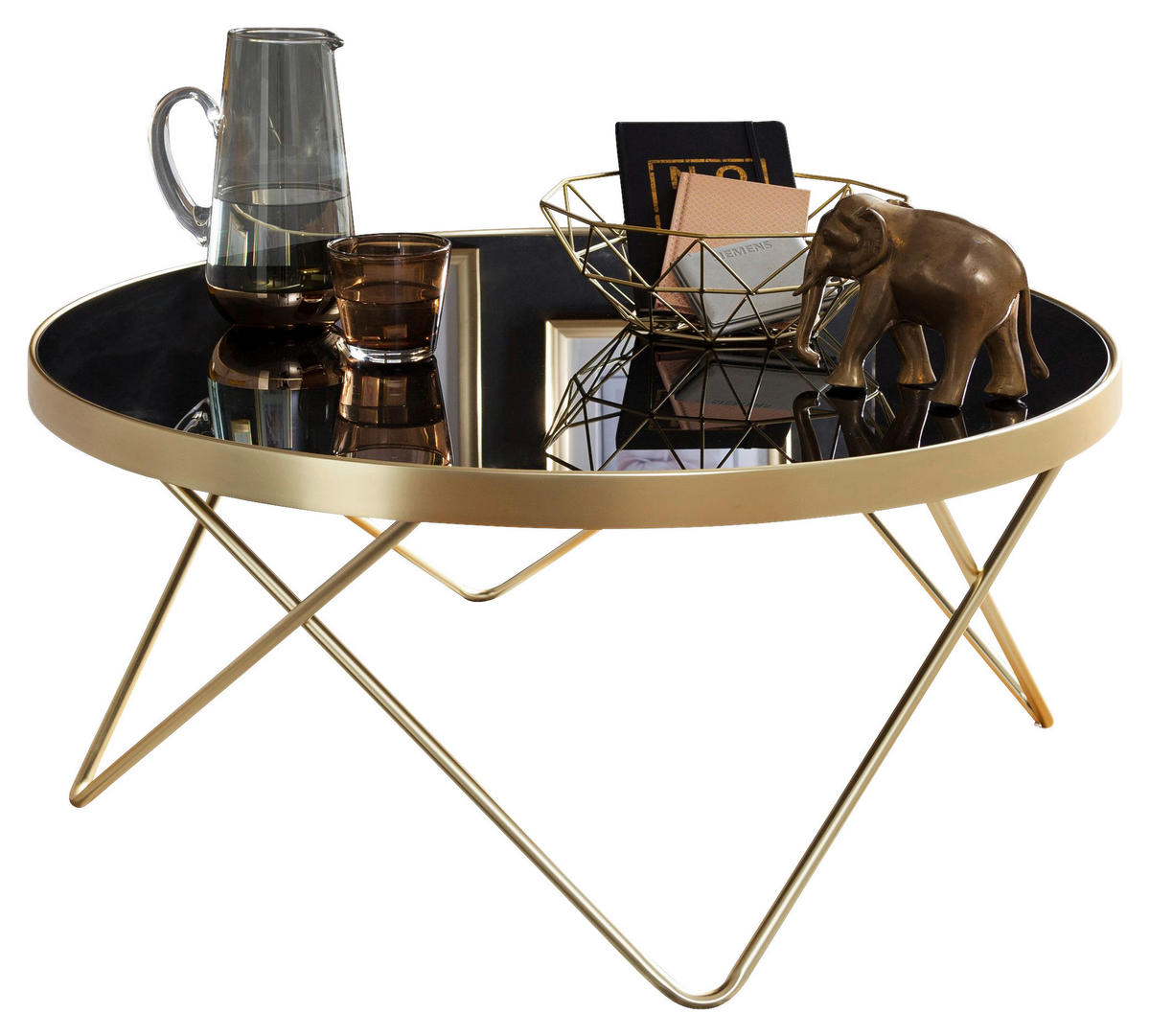 Couchtisch schwarz gold Lack matt H/D: ca. 39x82 cm Couchtisch - gold/schwarz (82,00/39,00cm) - Wohnling