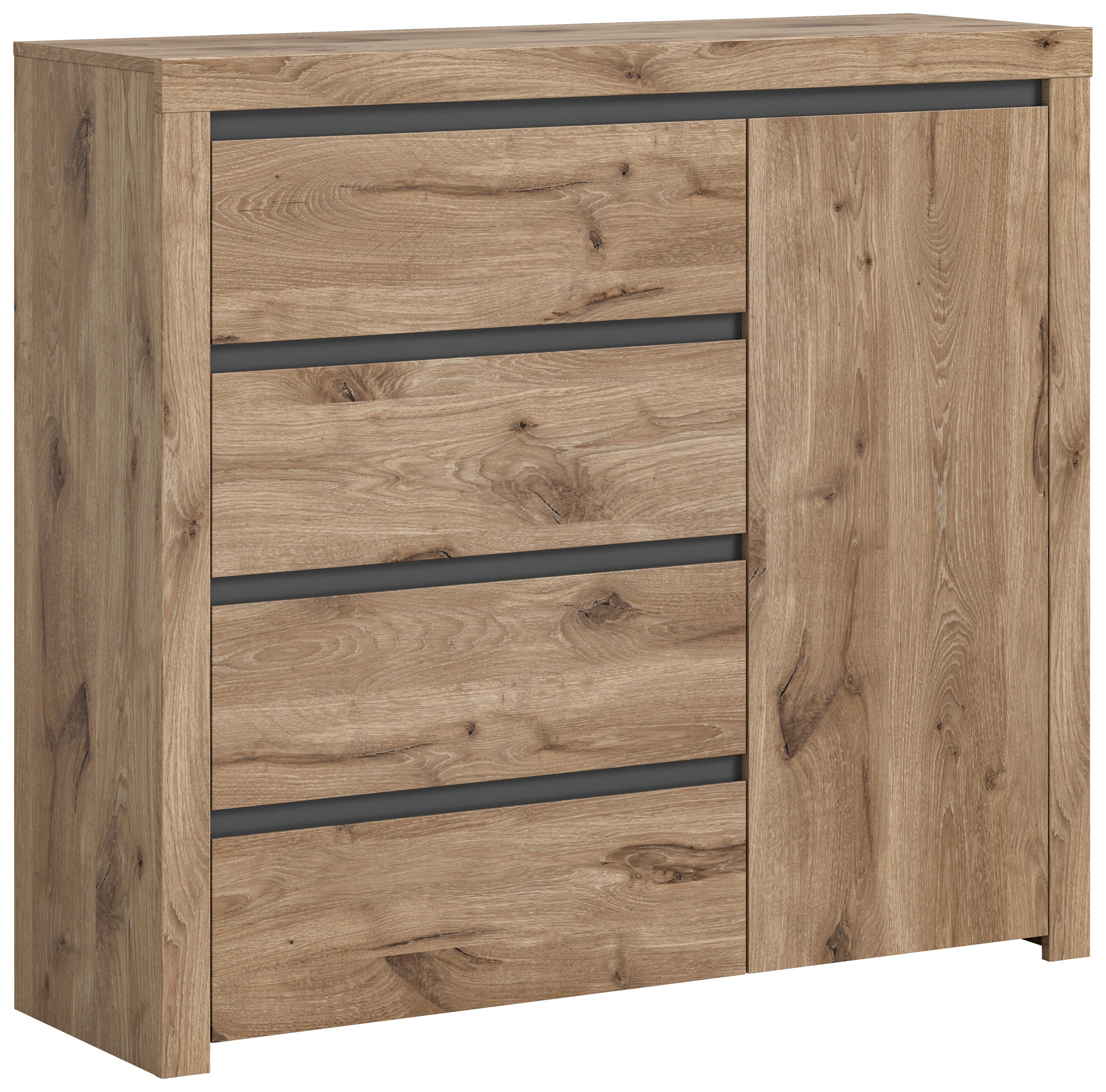 Kommode Woody Nox Oak Nachbildung anthrazit B/H/T: ca. 116x105x37 cm