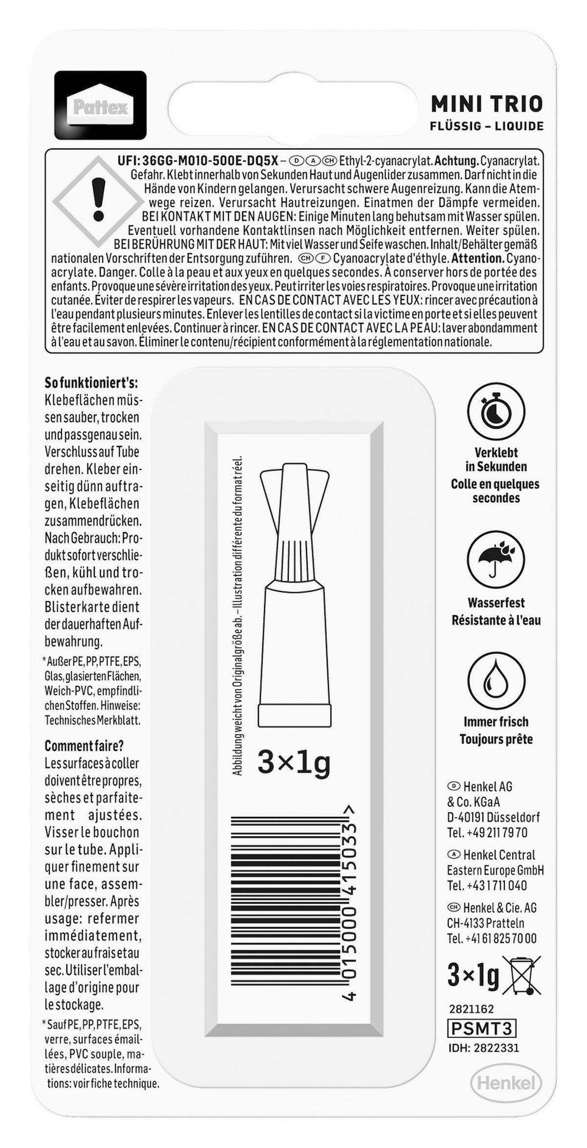 Pattex Sekundenkleber Mini Trio 3 tlg. Mini Trio - Pattex