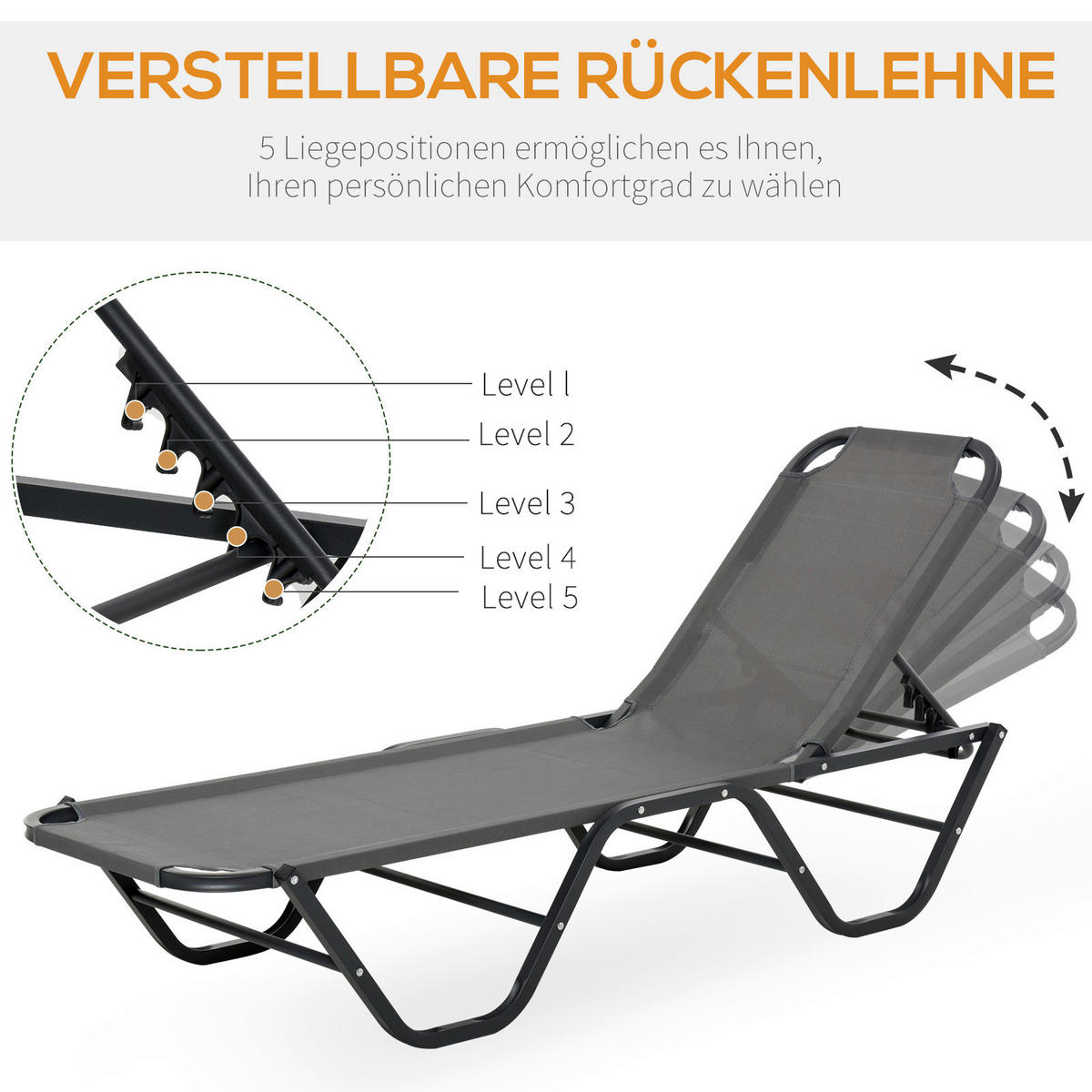 Outsunny Sonnenliege schwarz Aluminium B/H/L: ca. 59x91x163 cm Sonnenliege - schwarz/grau (163,00/59,00/91,00cm) - Outsunny