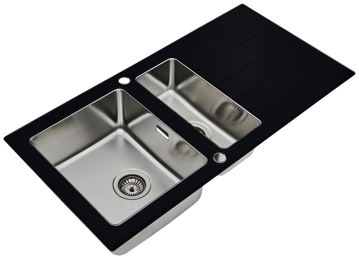 Respekta Einbauspüle New York 100 x 50 S schwarz Glas Edelstahl B/H/T: ca. 100x21x50 cm New York 100 x 50 S - schwarz (100,00/21,00/50,00cm) - Respekta