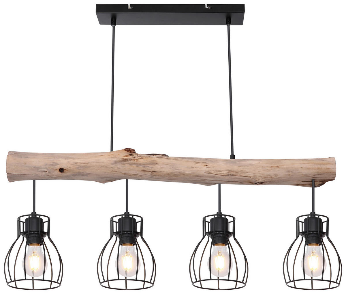 GLOBO Pendelleuchte 15326-4NPO natur schwarz Holz Metall B/H: ca. 83x140 cm E27 4 Brennstellen Pendelleuchte_Mina 4flg. - natur/schwarz (83,00/140,00cm) - GLOBO