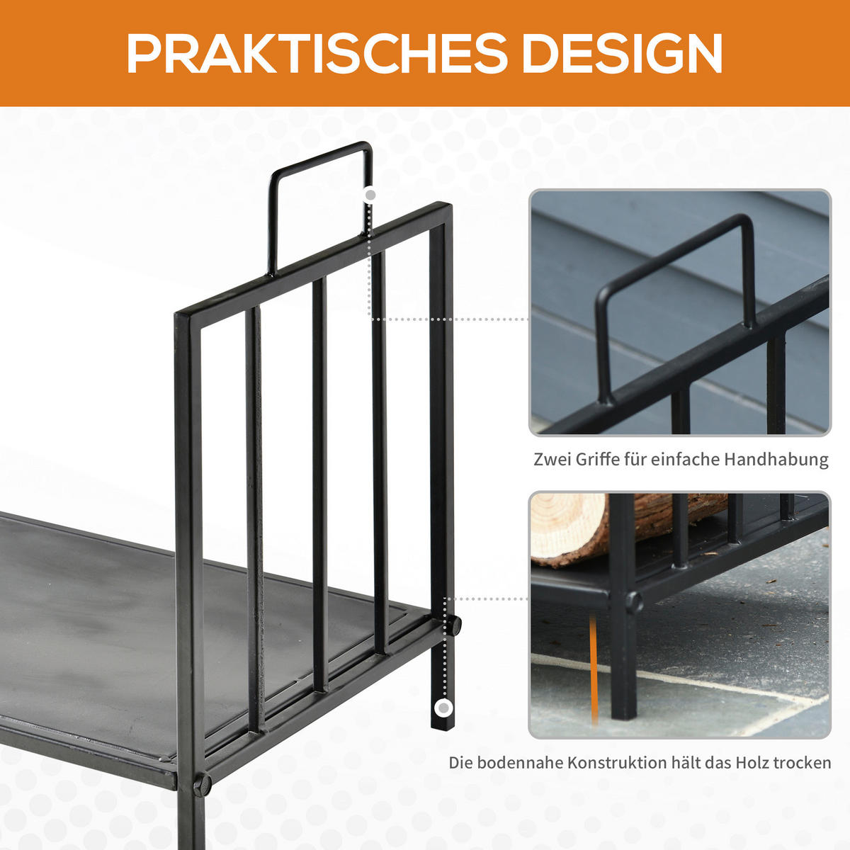 Outsunny Kaminholzregal schwarz B/H/L: ca. 33x46,5x44,5 cm Kaminholzregal - schwarz (44,50/33,00/46,50cm) - Outsunny