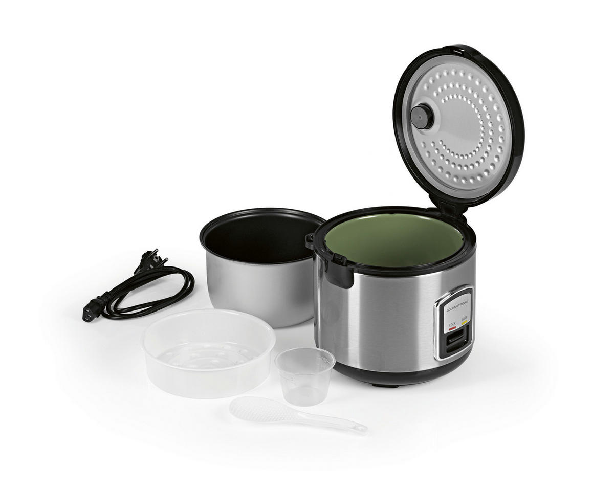GOURMETmaxx Reiskocher schwarz silber B/H/L: ca. 23,6x25,2x23,2 cm Reiskocher_mit_Gartopf - schwarz/silber (23,20/23,60/25,20cm) - GOURMETmaxx