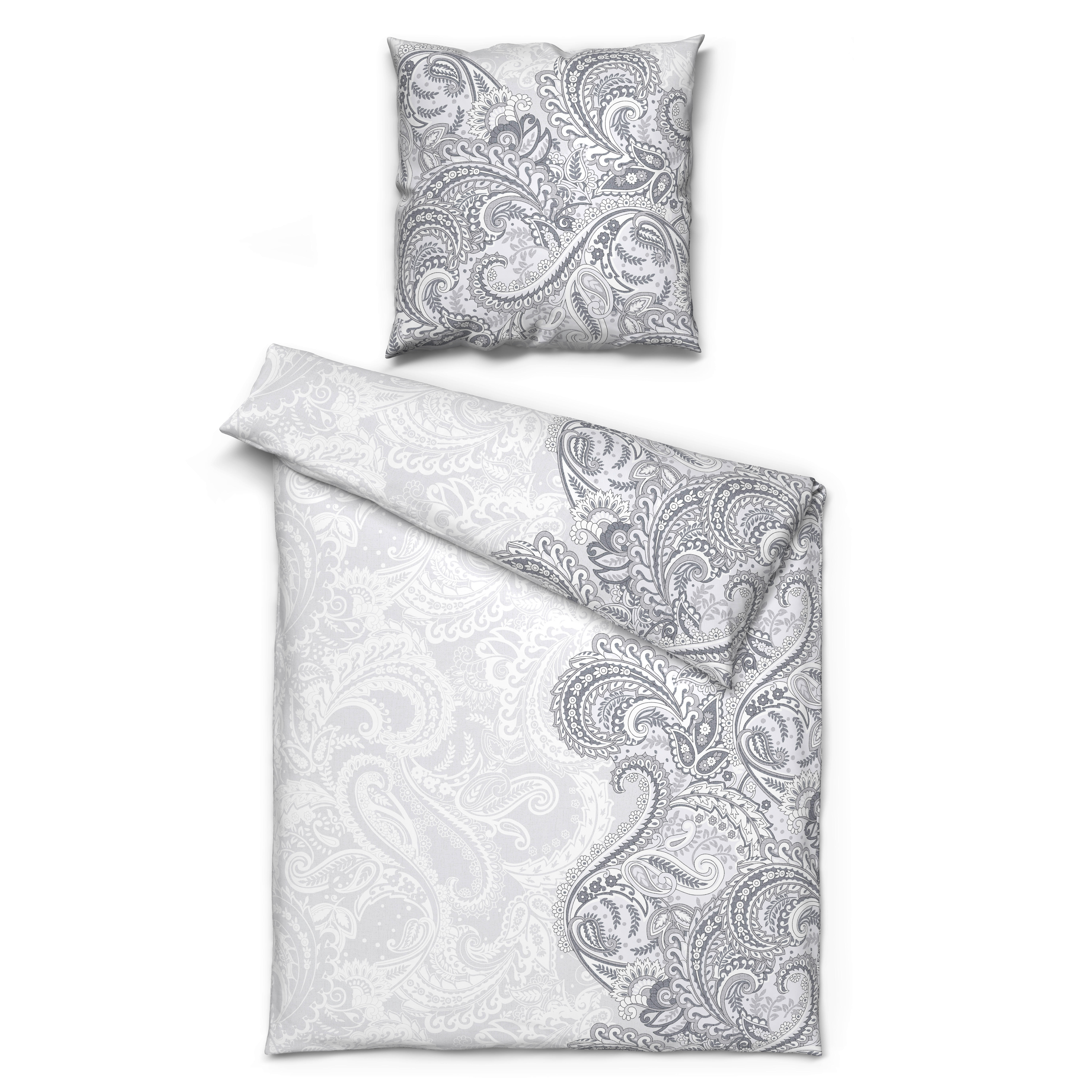 Baumwoll Bettwäsche Renforce Bettwäsche_Renforce Ornament - weiß/grau (135,00/200,00cm) - Dobnig Homeware
