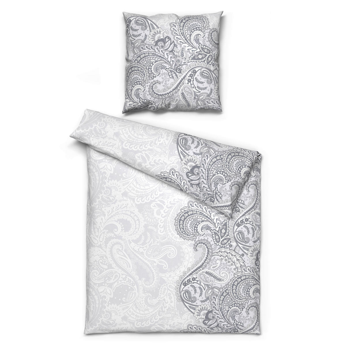 Baumwoll Bettwäsche Renforce Bettwäsche_Renforce Ornament - weiß/grau (135,00/200,00cm) - Dobnig Homeware