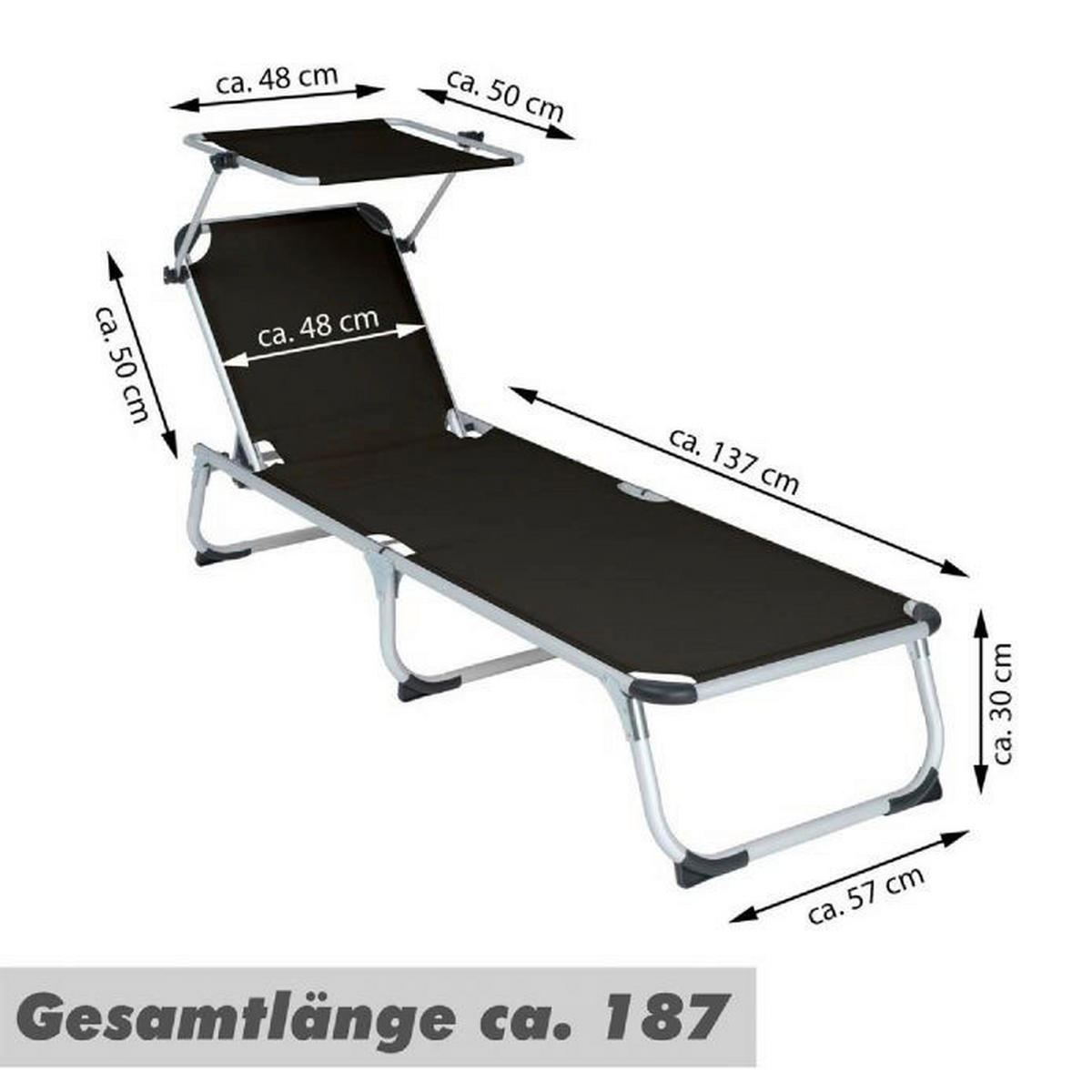 VCM Sonnenliege schwarz Aluminium B/H/T: ca. 57x187x30 cm Sonnenliege - schwarz (57,00/187,00/30,00cm) - VCM