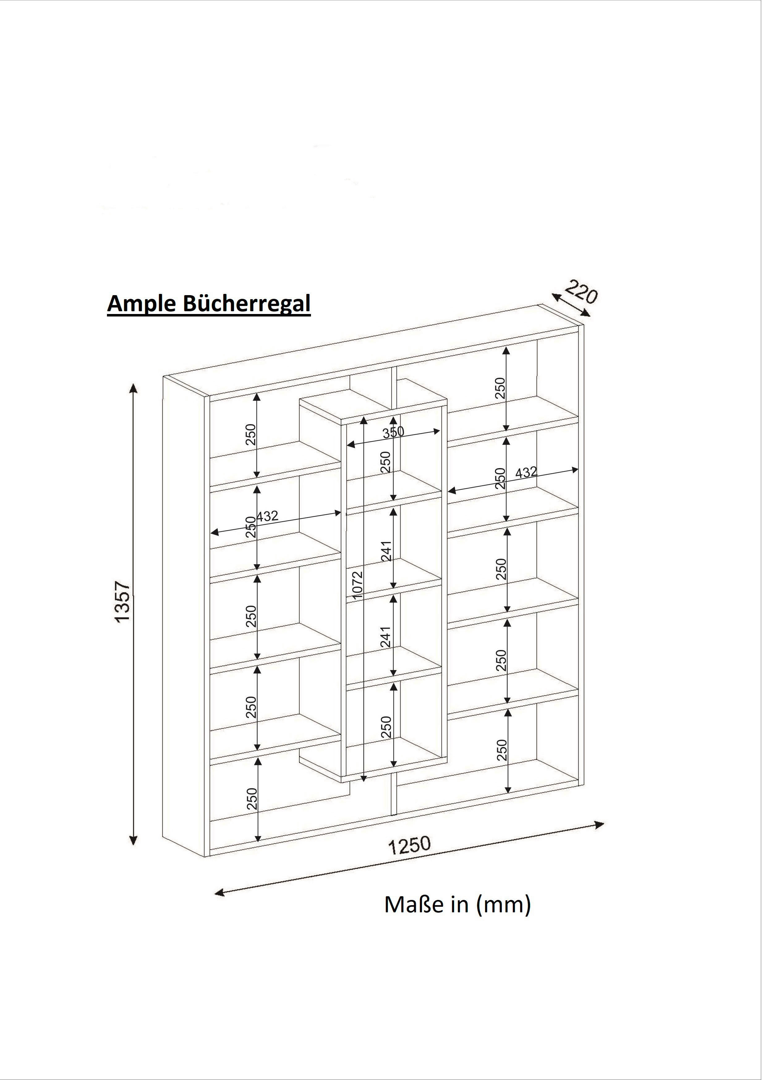 Regal Ample walnuss Nachbildung B/H/T: ca. 125x135x22 cm Ample - walnuss (125,00/135,00/22,00cm) - moebel17
