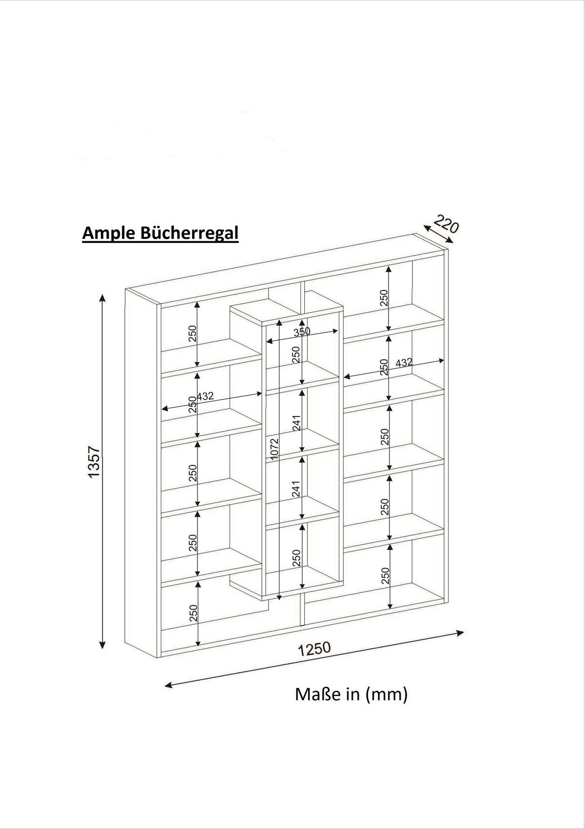 Regal Ample walnuss Nachbildung B/H/T: ca. 125x135x22 cm Ample - walnuss (125,00/135,00/22,00cm) - moebel17