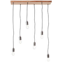 Brilliant Pendelleuchte Rustik 99542/76 schwarz natur Metall Holz B/H/T: ca. 80x125x25 cm E27 6 Brennstellen Pendelleuchte Rustik 99542/76 - natur/schwarz (80,00/125,00/25,00cm) - Brilliant
