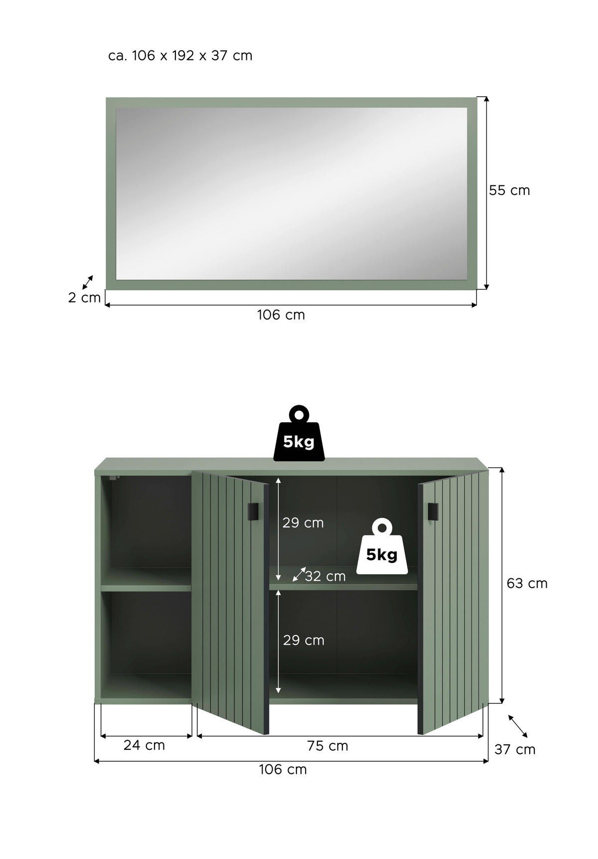 Garderobenset STATION grün B/H/T: ca. 106x192x37 cm STATION - grün (106,00/192,00/37,00cm) - xonox.home