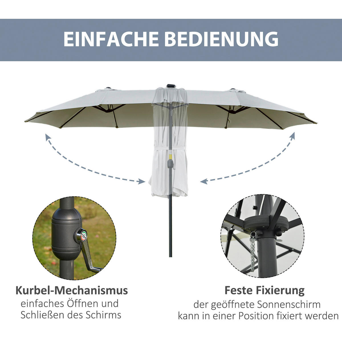 Outsunny Sonnenschirm mit Solar-LED-Leuchte bunt Metall B/H/L: ca. 265x240x450 cm Sonnenschirm_mit_Solar-LED-Leuchte - bunt (450,00/265,00/240,00cm) - Outsunny