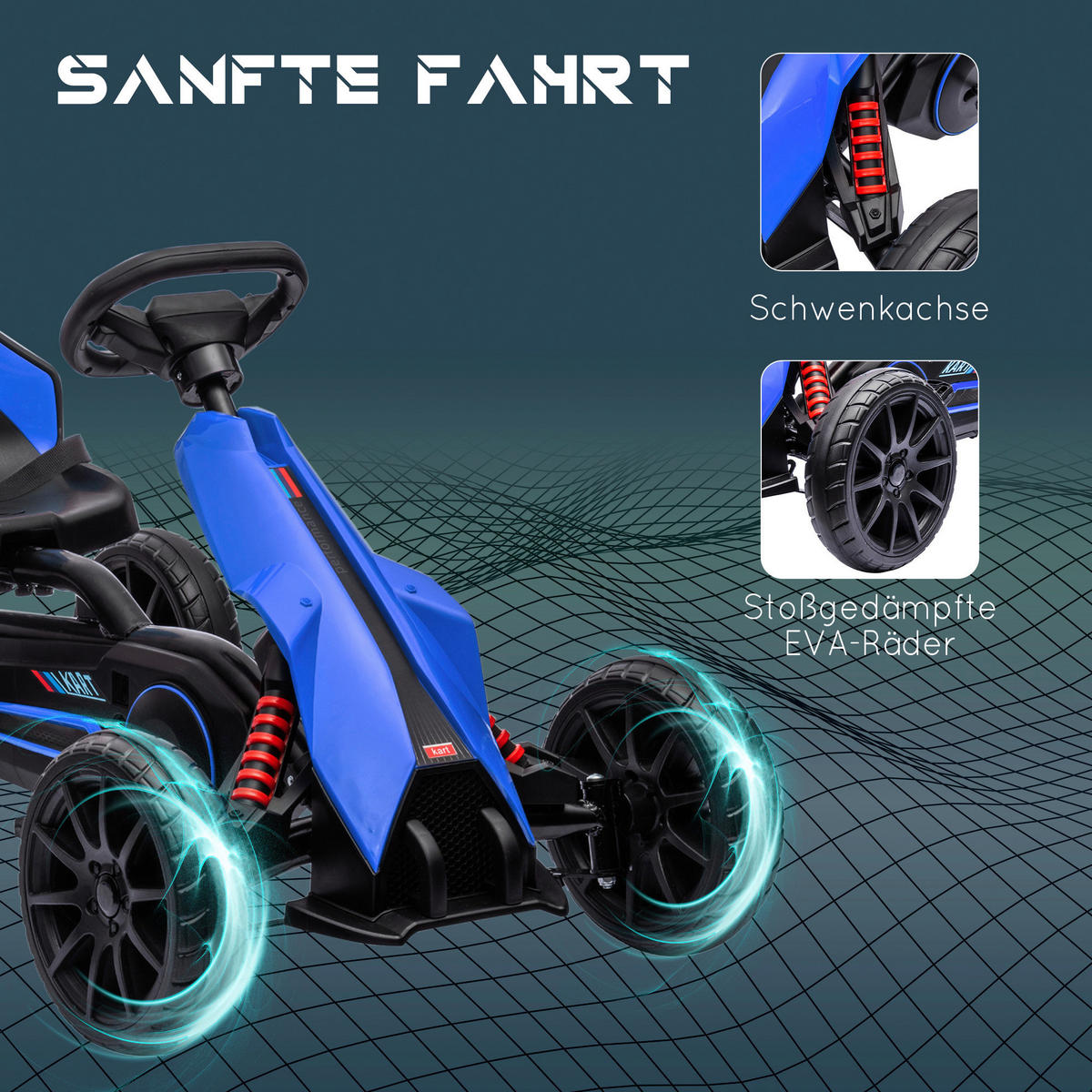 HOMCOM Go Kart blau B/H/L: ca. 58x58,5x100 cm Go Kart - blau (100,00/58,00/58,50cm) - HOMCOM