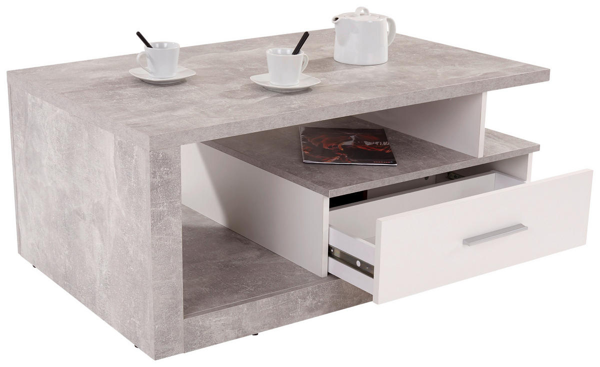 Couchtisch Iguan Beton Optik weiß Nachbildung B/H/T: ca. 110x45x67 cm Iguan - Beton/weiß (110,00/45,00/67,00cm)