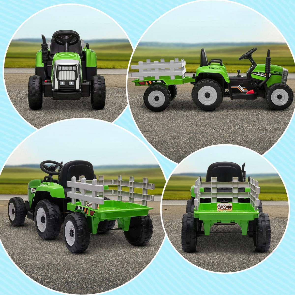 HOMCOM Kinder Elektro-Traktor grün B/H/L: ca. 50x52,5x136,5 cm Kinder Elektro-Traktor - grün (136,50/50,00/52,50cm) - HOMCOM