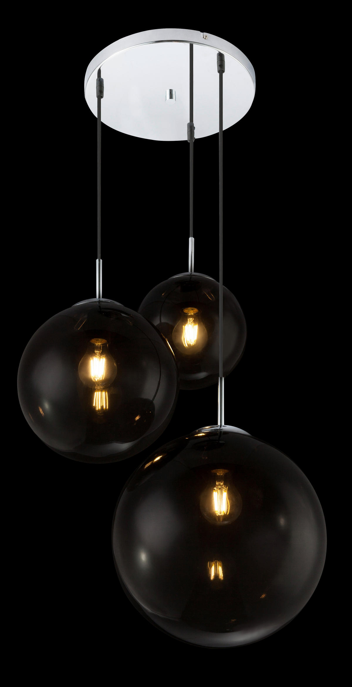 GLOBO Pendelleuchte 15861-3 Chrom Rauchglas H/D: ca. 120x51 cm E27 3 Brennstellen Pendelleuchte_Varus chrom/rauch - Chrom (51,00/120,00cm) - GLOBO