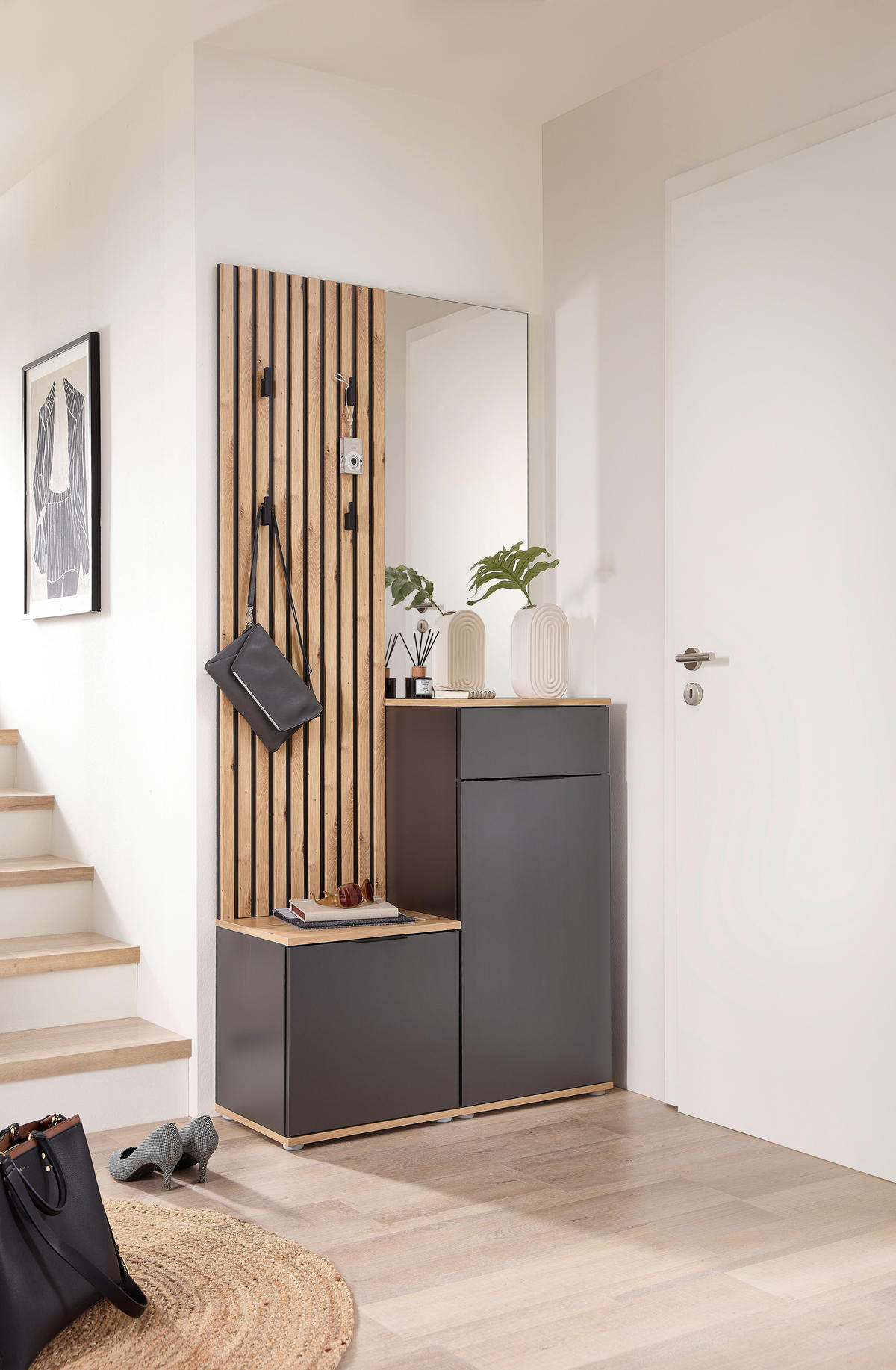 Garderobe Simple anthrazit Eiche Artisan Nachbildung B/H/T: ca. 88x195x35 cm Simple - Eiche/anthrazit (88,00/195,00/35,00cm)