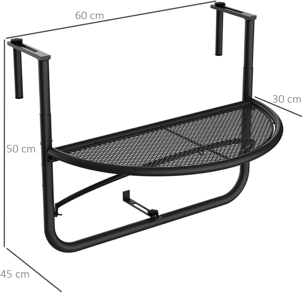Outsunny Balkonhängetisch schwarz Metall B/H/L: ca. 45x50x60 cm Balkonhängetisch - schwarz (60,00/45,00/50,00cm) - Outsunny