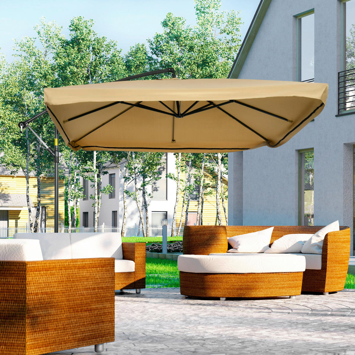 Outsunny Ampelschirm beige Polyester B/H/L: ca. 296x272x296 cm Ampelschirm - beige (296,00/296,00/272,00cm) - Outsunny