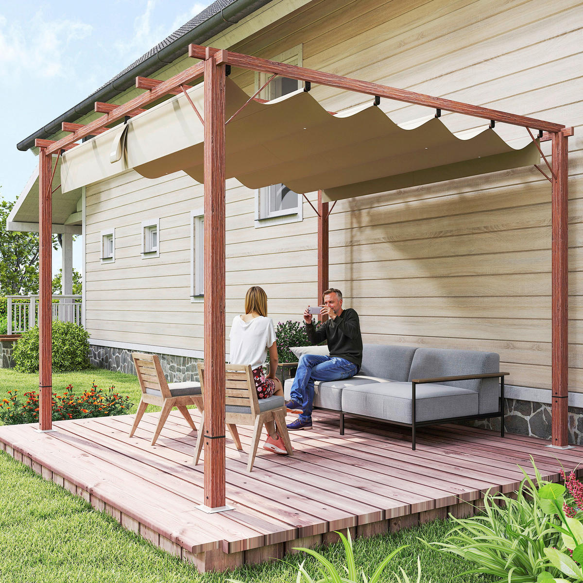 Outsunny Pergola natur Aluminium B/H/L: ca. 296x232x299 cm Pergola - natur (299,00/296,00/232,00cm) - Outsunny
