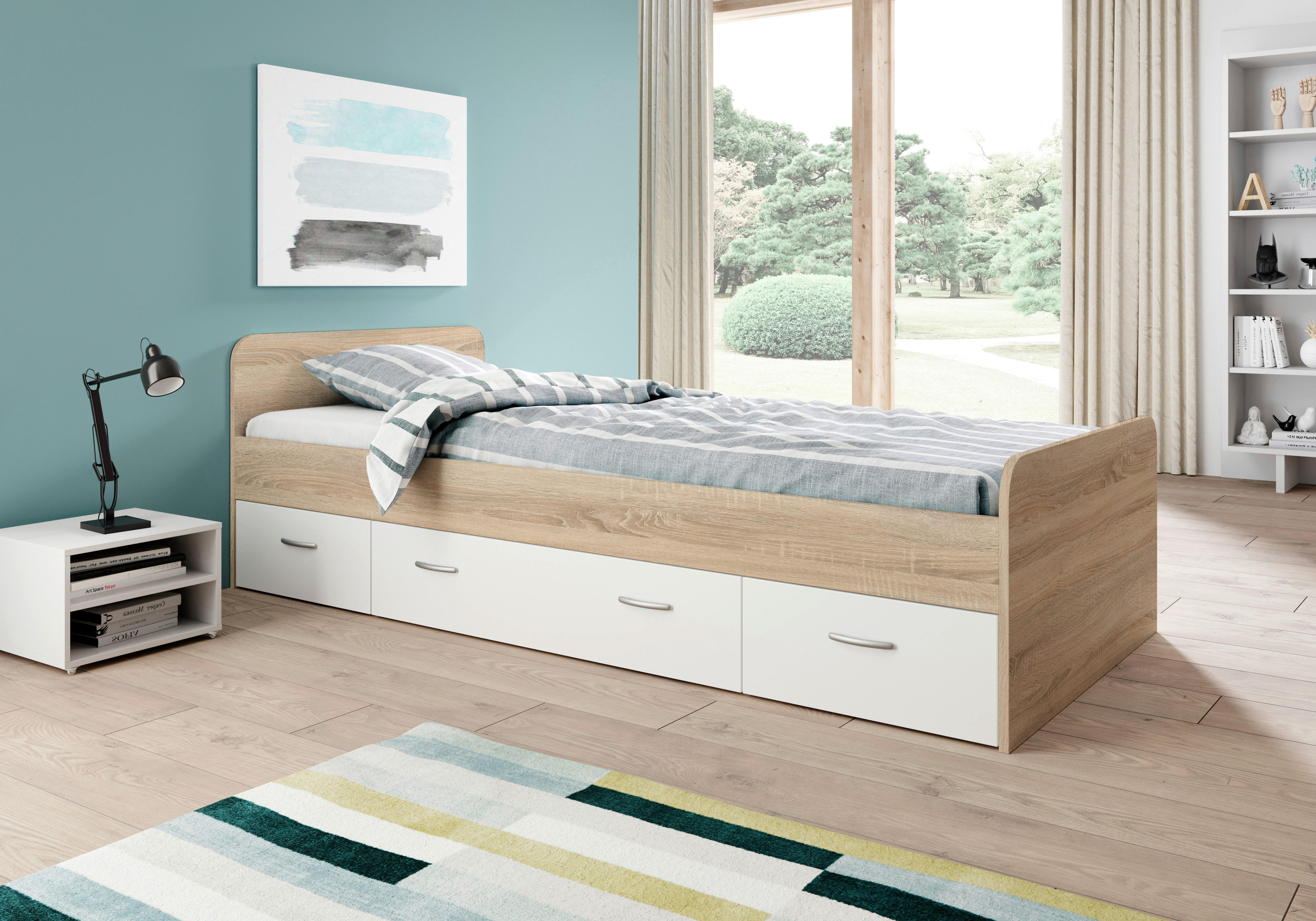 Jugendbett Eiche Sonoma Nachbildung Boro_Jugendbett - Eiche/weiß
