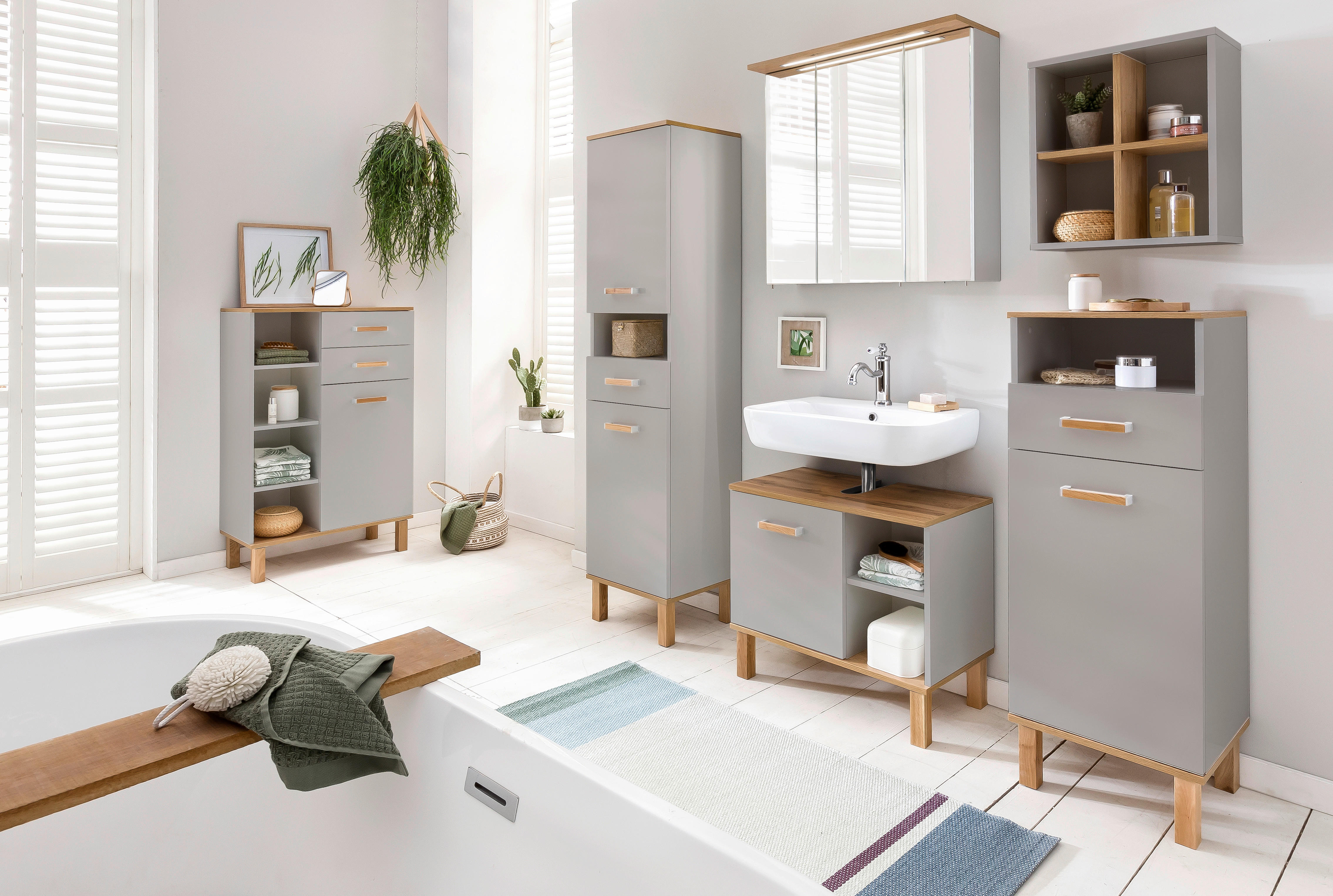 Midischrank Padua grau Eiche Landhaus Nachbildung B/H/T: ca. 40,4x114,5x35 cm Padua - Eiche/grau (40,40/114,50/35,00cm) - Möbelpartner