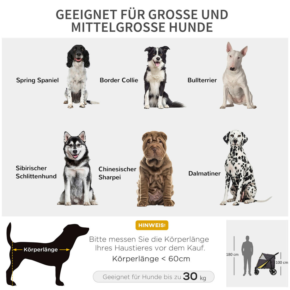 PawHut Hunde-Zubehör dunkelgrau Polypropylen B/H/L: ca. 65x112x100 cm Hundebuggy - dunkelgrau (100,00/65,00/112,00cm) - PawHut