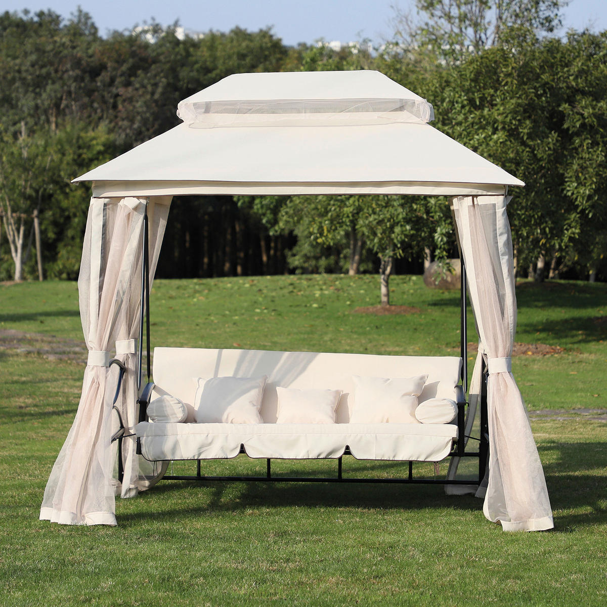 Outsunny Hollywoodschaukel beige Stahl B/H/L: ca. 165x243x245 cm Hollywoodschaukel - beige/schwarz (245,00/165,00/243,00cm) - Outsunny