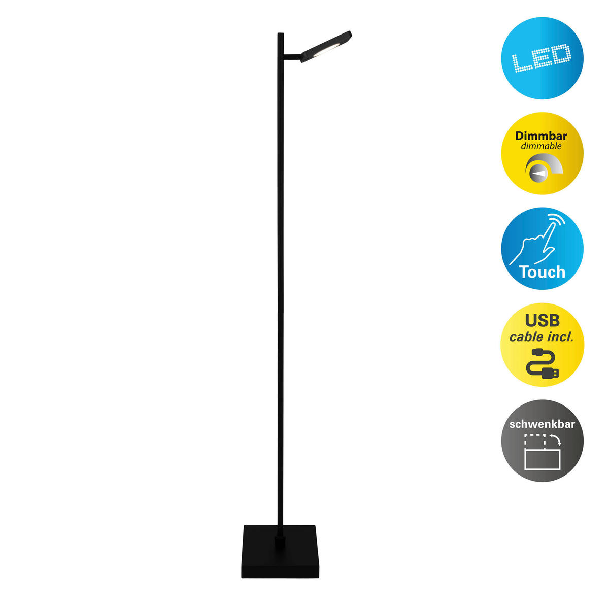 Näve Leuchten LED-Stehleuchte schwarz Metall B/H/T: ca. 26,6x135x20 cm LUPA - schwarz (26,60/135,00/20,00cm) - Näve Leuchten