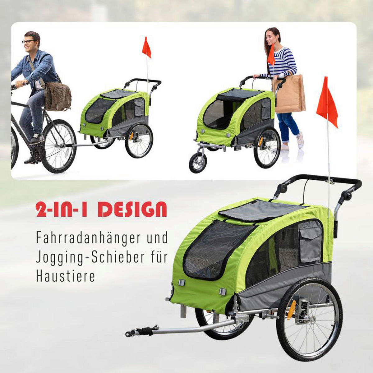 PawHut Fahrradanhänger f. Hunde D00-051 20 Zoll 1 Gänge grün grün B/H/L: ca. 90x110x130 cm Radanhänger f. Hunde D00-051 - grün/grau (130,00/90,00/110,00cm) - PawHut