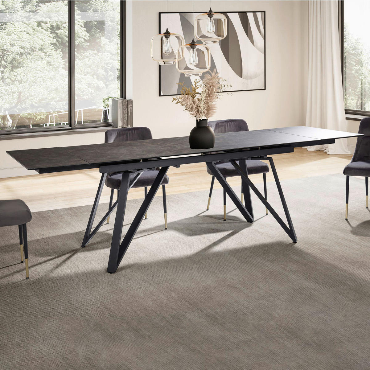 Esstisch schwarz Marmor Optik B/H/T: ca. 180x76x95 cm Esszimmertisch - schwarz (180,00/76,00/95,00cm) - Wohnling