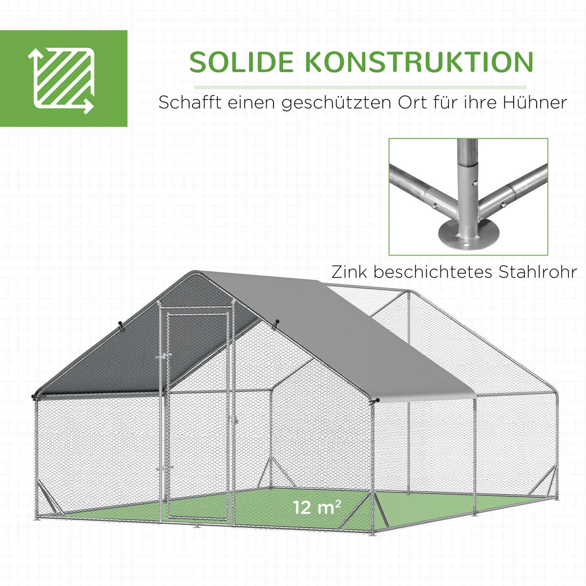 PawHut Stall grau Edelstahl B/H/L: ca. 400x300x200 cm Hühnerstall - silber/grau (200,00/400,00/300,00cm) - PawHut